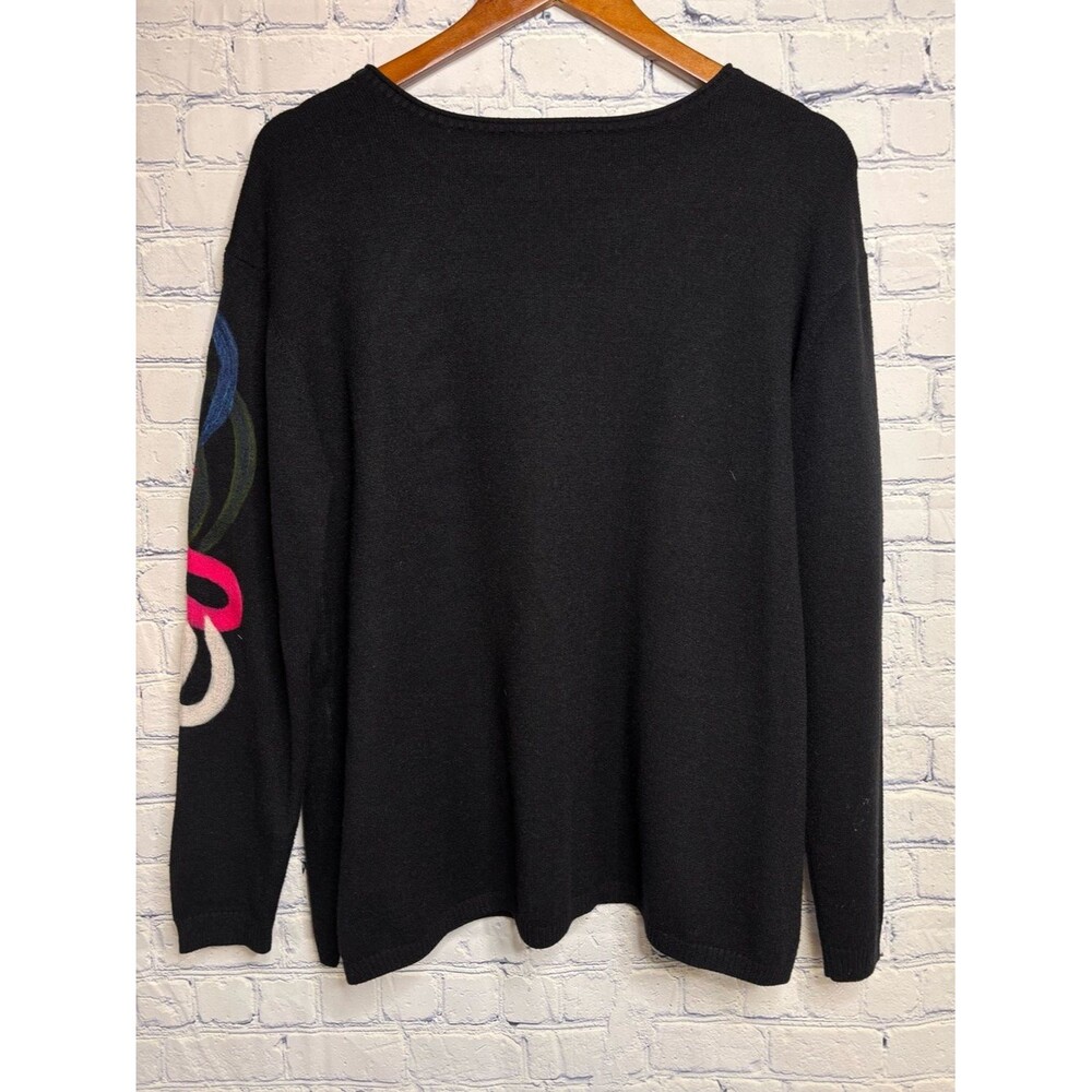 Joseph Ribkoff Black Embroidered Swirl Holiday Festive Cozy Comfy Sweater L - Picture 2 of 8
